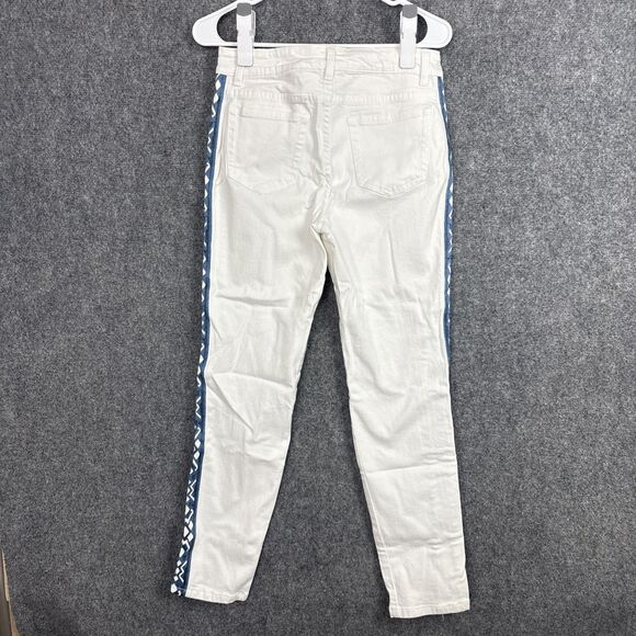 Boston Proper Jeans Womens Size 8 White  Denim Side Stripe Western Boho - Picture 2 of 9